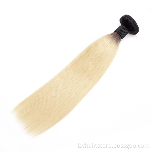 Lsy Wholesale Hair Weave  Pre Colored  613 Blonde Dark Black Root Human Hair Peruvian Straight Wave With Closure